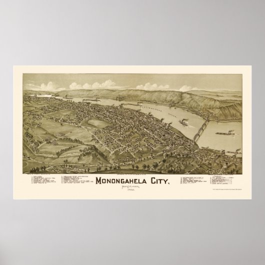 Monogahela City, PA Panoramic Map - 1902 Poster (Voorkant)