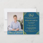 Monogam Golden Laurel Wreath Modern Afstuderen Kaart (Voorkant)