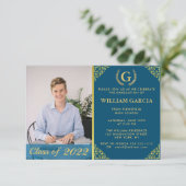 Monogam Golden Laurel Wreath Modern Afstuderen Kaart (Staand voorkant)