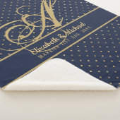 Monogame Navy Blauwe Gouden Stip Huwelijk Sherpa Deken (3/4)