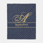 Monogame Navy Blauwe Gouden Stip Huwelijkssluiting Fleece Deken (Voorkant)