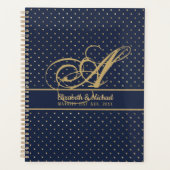 Monogame Navy Blauwe Gouden Stippen Huwelijk Planner (Voorkant)