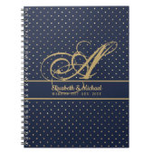 Monogame Navy Blauwe Gouden Stippen Huwelijkssluit Notitieboek (Voorkant)