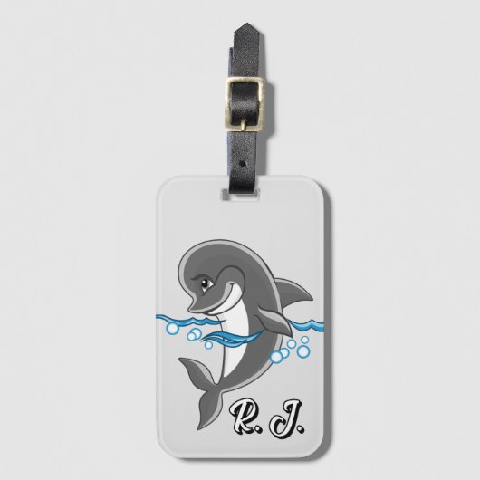 Monografische dolfijn in het water bagagelabel (Voorkant (verticaal))