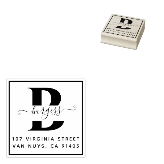 Monografische Eenvoudig Vierkant Handgeschreven Rubberstempel (Gestempeld)