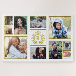 Monogram 10 Foto Collage Gold Laurel Royal Crown Legpuzzel