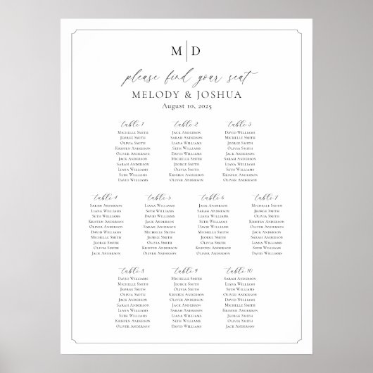 Monogram 10 tafels Vind uw zitplaatskaart Poster (Voorkant)