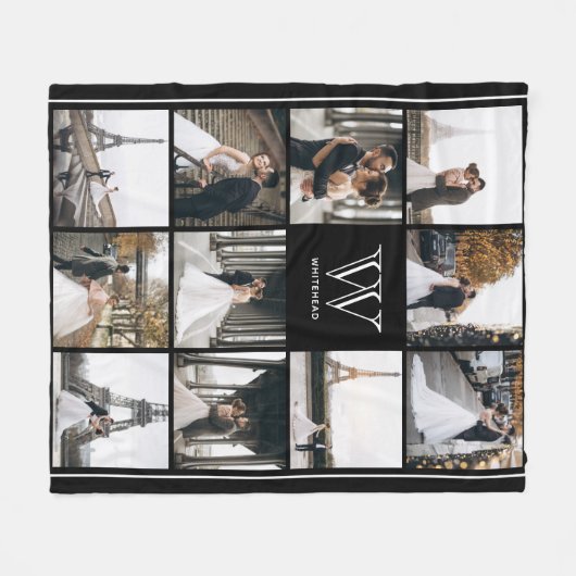 Monogram 11 Square Photo Border Black Fleece Deken (Voorkant (Horizontaal))