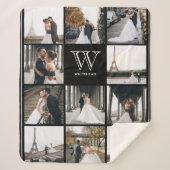 Monogram 11 Square Photo Border Black Sherpa Deken (Voorkant)