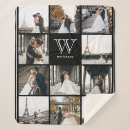 Monogram 11 Square Photo Border Black Sherpa Deken