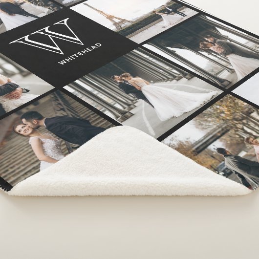 Monogram 11 Square Photo Border Black Sherpa Deken (3/4)