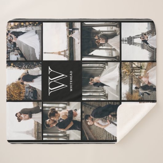 Monogram 11 Square Photo Border Black Sherpa Deken (Voorkant (horizontaal))