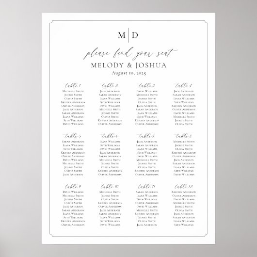 Monogram 12 tafels Vind uw zitplaatskaart Poster (Voorkant)
