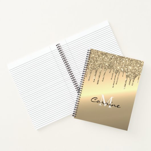 Monogram 14K Antiqu Gold Dripping Glitter Metallic Notitieboek (Binnen)