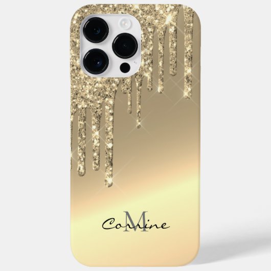 Monogram 14k Gouden Zijdruppelende Glitter Android Case-Mate iPhone Case (Achterkant)