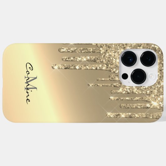 Monogram 14k Gouden Zijdruppelende Glitter Android Case-Mate iPhone Case (Achterkant (horizontaal))