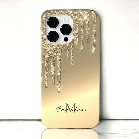 Monogram 14k Gouden Zijdruppelende Glitter Android Case-Mate iPhone Case