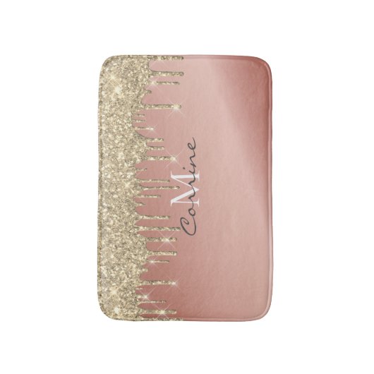 Monogram 14K Metallic + Roos Gold Glitter Dripping Badmat (Voorkant Verticaal)
