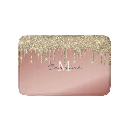 Monogram 14K Metallic + Roos Gold Glitter Dripping Badmat (Voorkant)