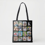 Monogram 15 Afgerond Foto Collage Black Tote Bag (Voorkant)