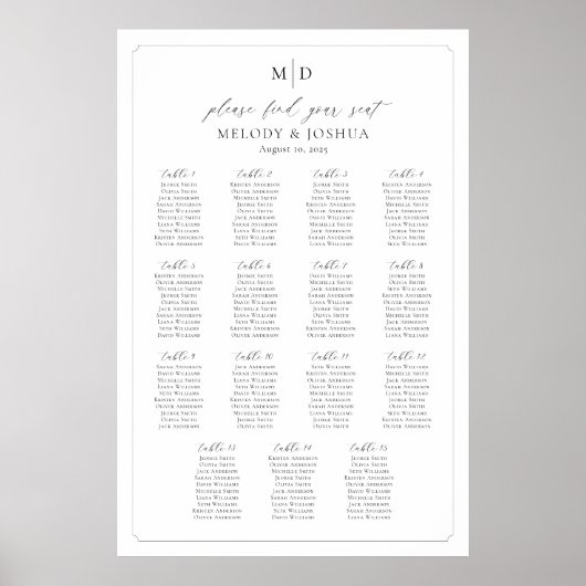 Monogram 15 tafels Vind uw zitplaatskaart Poster (Voorkant)