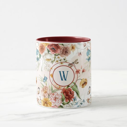 Monogram 1600s Waterverf Bloemen 11 oz. Ringer com Mok (Midden)