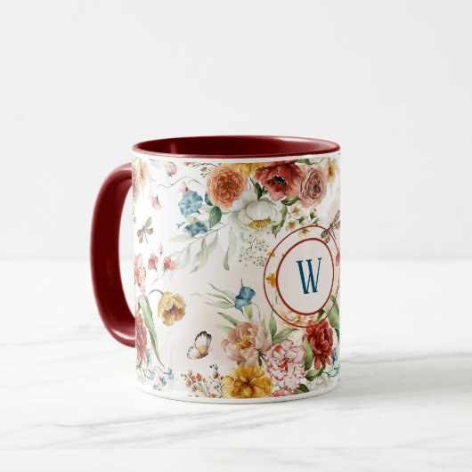Monogram 1600s Waterverf Bloemen 11 oz. Ringer com Mok (Voorkant links)
