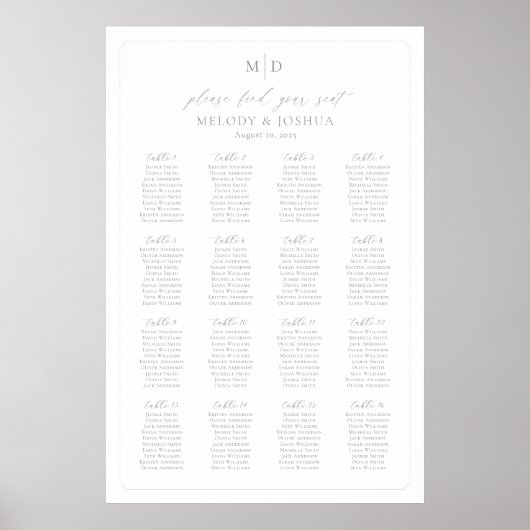 Monogram 16 Tafels Vind Je Plaats Zitplaatsindelin Poster (Voorkant)