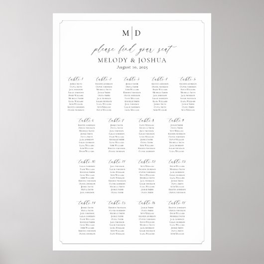 Monogram 17 tafels Vind uw zitplaatskaart Poster (Voorkant)