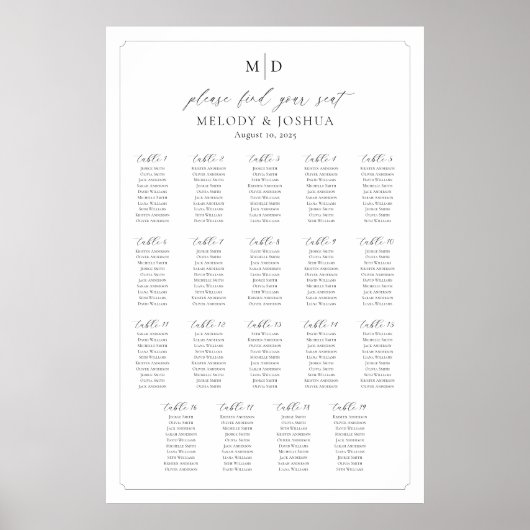 Monogram 19 tafels Vind uw zitplaatskaart Poster (Voorkant)