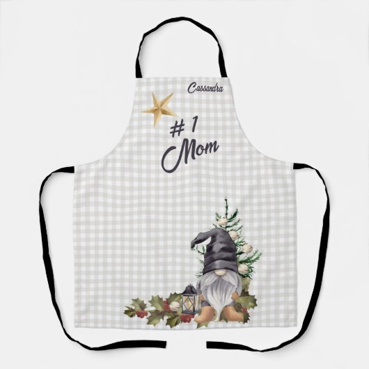 Monogram #1 Moeder Kerst Waterverf Gnome Schort (Voorkant)