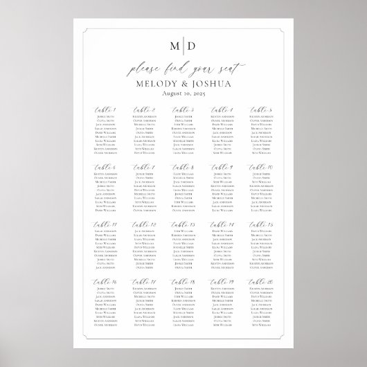 Monogram 20 tafels Vind uw zitplaatskaart Poster (Voorkant)