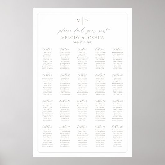 Monogram 20 tafels Vind uw zitplaatskaart Poster (Voorkant)
