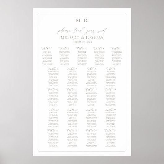 Monogram 21 Tafels Vind je plaats zitplaatskaart Poster (Voorkant)