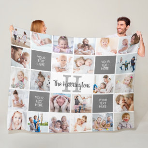Monogram 24 Aangepast gepersonaliseerd fotocollage Fleece Deken