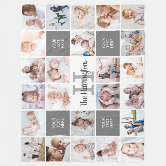 Monogram 24 Aangepast gepersonaliseerd fotocollage Fleece Deken (Voorkant)