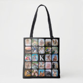 Monogram 24 Afgerond Foto Collage Black Tote Bag (Voorkant)
