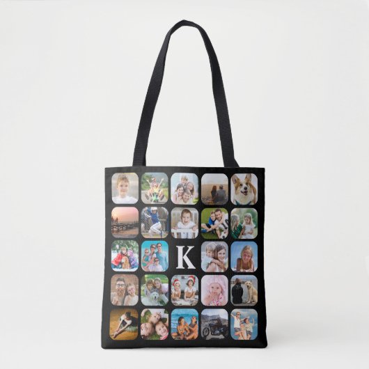 Monogram 24 Afgerond Foto Collage Black Tote Bag (Voorkant)
