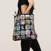 Monogram 24 Afgerond Foto Collage Black Tote Bag (Dichtbij)