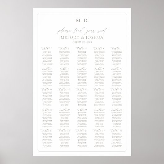 Monogram 25 Tafels Vind Je Plaats Zitplaatsindelin Poster (Voorkant)