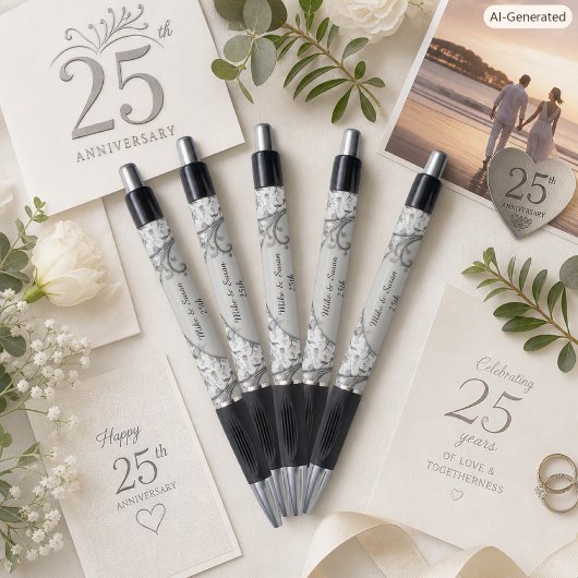 Monogram 25e trouwjubileum aandenken pen