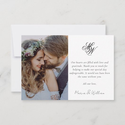 Monogram 2 foto kalligrafie bruiloft bedankkaart (Achterkant)