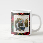 Monogram 2 Foto Rustic Groen Rood Geruit Kerstmis Grote Koffiekop (Rechts)
