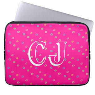Monogram 2 Initialen Lichtroze Stippen Laptop Sleeve