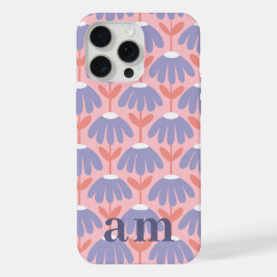 Monogram 2 Initialen Roze & Blauw Vintage Bloem iPhone 15 Pro Max Case