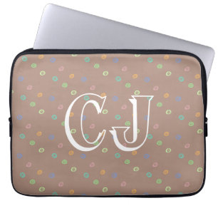 Monogram 2 Initialen Trendy Beige Stippen Patroon Laptop Sleeve