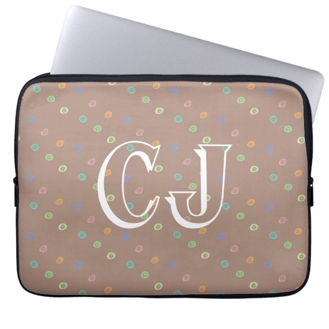 Monogram 2 Initialen Trendy Beige Stippen Patroon Laptop Sleeve (Voorkant)