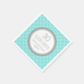 Monogram 30e Verjaardag Napkin Aqua Quatrefoil Servetten (Hoek)