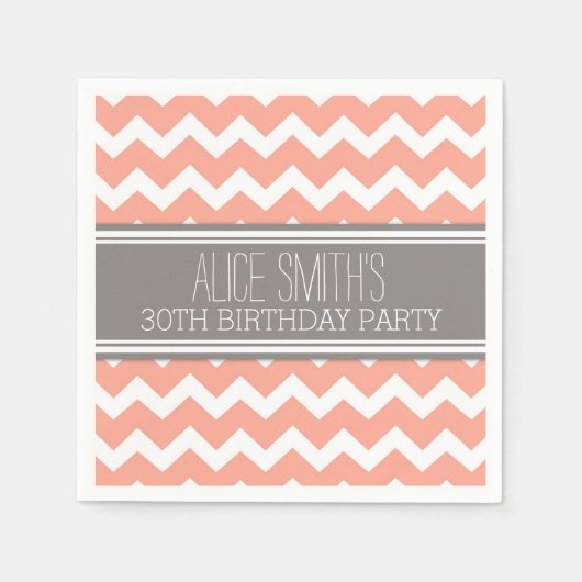 Monogram 30e verjaardag Napkin Coral Chevron Servetten (Voorkant)
