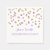 Monogram 30e Verjaardag Napkin Gold Paarse confett Servet (Voorkant)